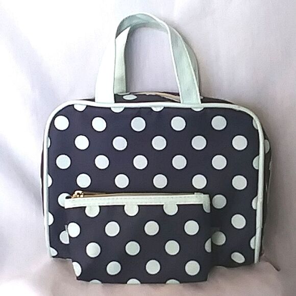 Adrienne Vittadini Cosmetic Storage 2 Piece Bags Polka Dot Navy Mint Like New - Picture 13 of 13